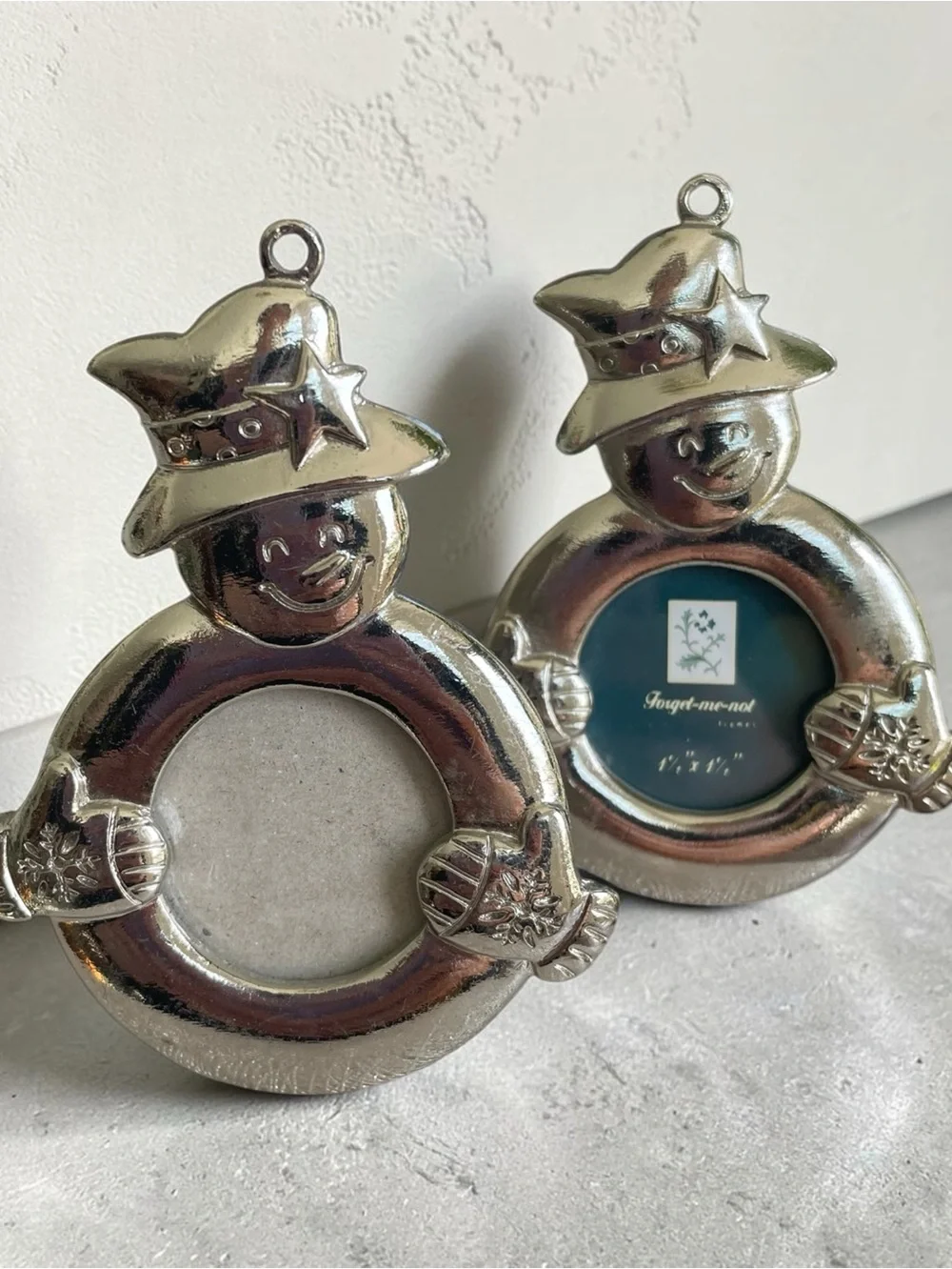 Two miniature snowman picture frames by forget me not, can stand up or hang
